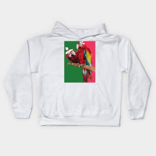 Christmas Macaw - Here Comes Santa Macaws! - on Red and Green Kids Hoodie